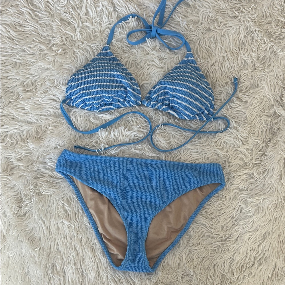 Shade & Shore Blue and White Striped Bikini